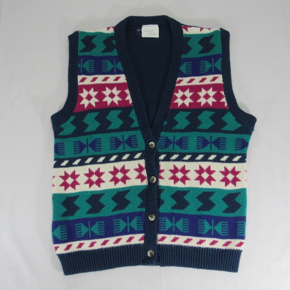 Bobbie Brooks Vest Women Medium Multicolor Geometric Outerwear USA‎ Made 1990s